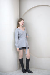 Offshoulder Wrap Strap Cardigan Gray