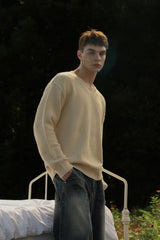 Retro Pattern V-Neck Knitwear - Ivory