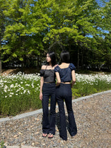 Selvedge denim spandex high waist bootcut pants (Denim)