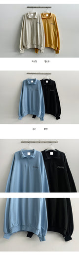 Poku Cat Embroidery Semi-Zipup Sweatshirt (4 colors)