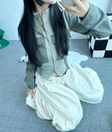 カーゴ カラーブロック ポケット スリム ジップアップ💙💚💛🖤 - 4カラー