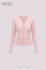Round Zip-Up Twist Long Sleeve Knitwear