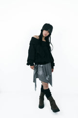 offshoulder ribbon hoodie(black)