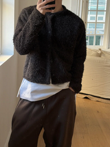 [Unisex] ヘアリークロップラウンドニットカーディガン(3color)