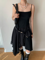 Unbalanced Square Sleeveless Slimming Frill Dress