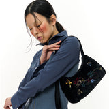 Multicolour Embroidery Velvet Mini Bag _ BLACK