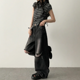 Andy Knee Damage Cutting Deep Washed Denim Wide Pants