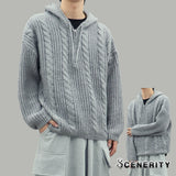 Noel Knit Hoodie Half Zip Up (Gray)