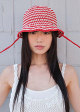 Stripe String Bucket Hat - Red