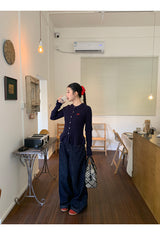 Twisted frill knit long-sleeved cardigan