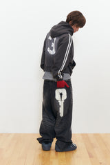 Vintage Spray Crow Key's Crop Hoodie (Charcoal)