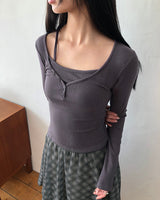 バーニンレイヤードボタンTシャツ