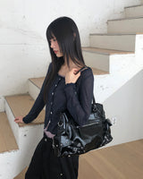 Teumi スタッドアイレットジッパーレザーショルダーバッグ