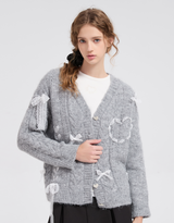 Dearlin Lace Oversized V-Neck Knit Cardigan Gray