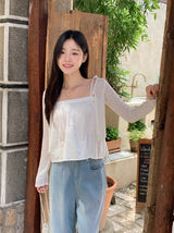 #Wave Ribbon Bolero Knit Cardigan (4color)