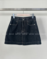 a raw paper stitch jean skirt