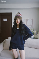Twisted collar knit pants two-piece set