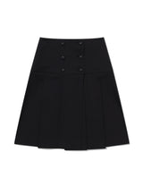 BUTTON DOUBLE PLEATED MIDI SKIRT(BLACK)