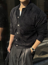 Angora semi-cropped collar cardigan