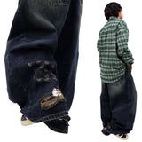 Vintage Distressed Denim Balloon Pants