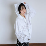 MEOW CAT EAR HOODIE ZIP UP - WHITE