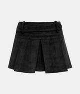 Pleated Corduroy Belt Skirt