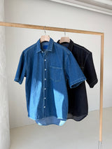 Parallel denim short sleeve shirt