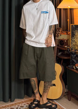VIR Style Cotton Pin-Tuck Wide Bermuda Shorts