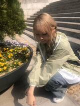 Pita Color Matching Shirring Windbreaker Hood Zip-Up