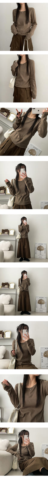 Benground Neck Basic Long Sleeve T-shirt