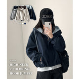 Mika High Neck Color Matching Pendant String Hooded Jumper