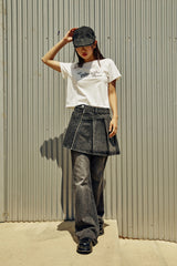 (W) カッティングラインクロップ半袖Tシャツ