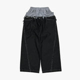 layered deconstructed denim pants_black