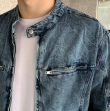 Biwon Washed Biker Denim Jacket