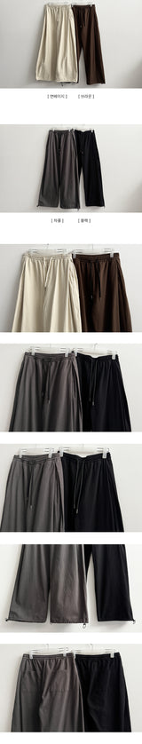 Rogle washed-out banding side pin tuck cotton wide pants