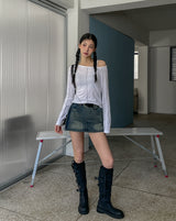Line Overlock One Shoulder Long Sleeve