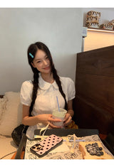 クリーンラウンドカラーパフ半袖ブラウス