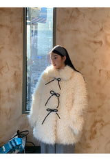 Ivory Poodle Fur Ribbon Half Coat