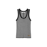Wool 100% Striped Knit Sleeveless_Black