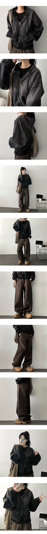Tying Washing Two-Way Banding Hood Zip-Up