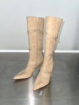 1068. Strap buckle stiletoe long boots heel (2color)