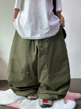 ストリング/コリアン/リベット 🤎 トリエンジェルリベットコットンワイドバルーンロングパンツ🩶🤎🖤💚 - 4 カラーズ