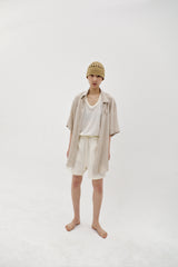 Linen oval neck knit, Cream