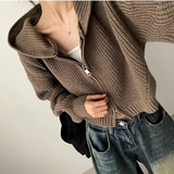 Leppon Thick Two-Way Cropped Knitwear Hooded Zip-Up