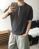 Tonal Layered Henley Neck Knit