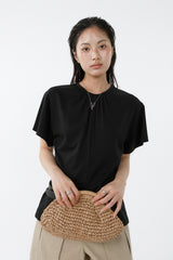 SHIRRED ROUND TOP_BLACK