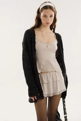 Boucle long cardigan - black