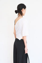 One-Shoulder Button Drape Top (Ivory)