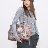ピンクレオパードプリントガールラージキャパシティデニムトート