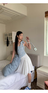 sky stripe strap sleeveless tee